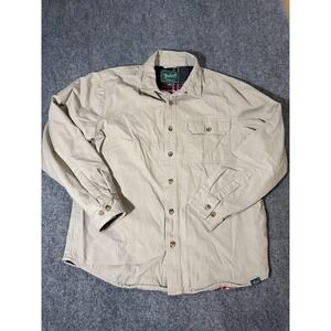 Woolrich Jacket Mens Large Beige Canvas Shirt Jacket Plaid Lined Insulated
